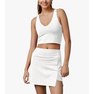 Womens 2 Piece Sleeveless Cropped Tank Tops High Waist Slit Mini Skirt L CC1